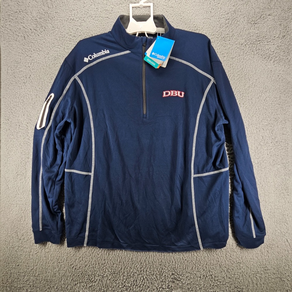Columbia Golf Mens XL DBU Dallas Baptist University 1/4 Zip Pullover Navy Blue